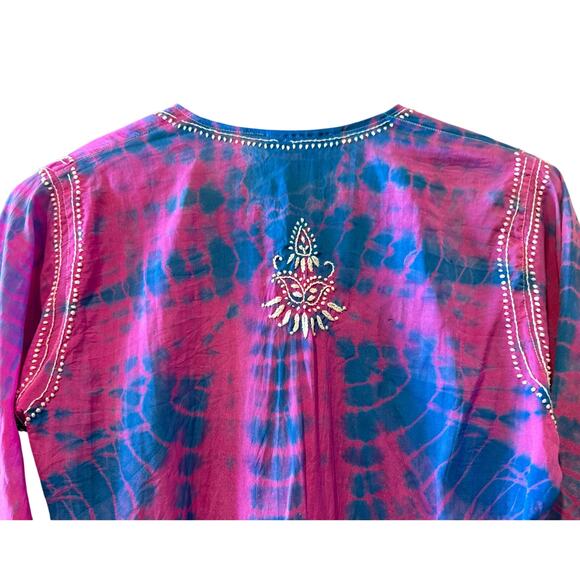 VTG Jest Jewels Tie Dye Embroidered Tunic Pink Blue Large Hippie Groovy Indie - Picture 7 of 13